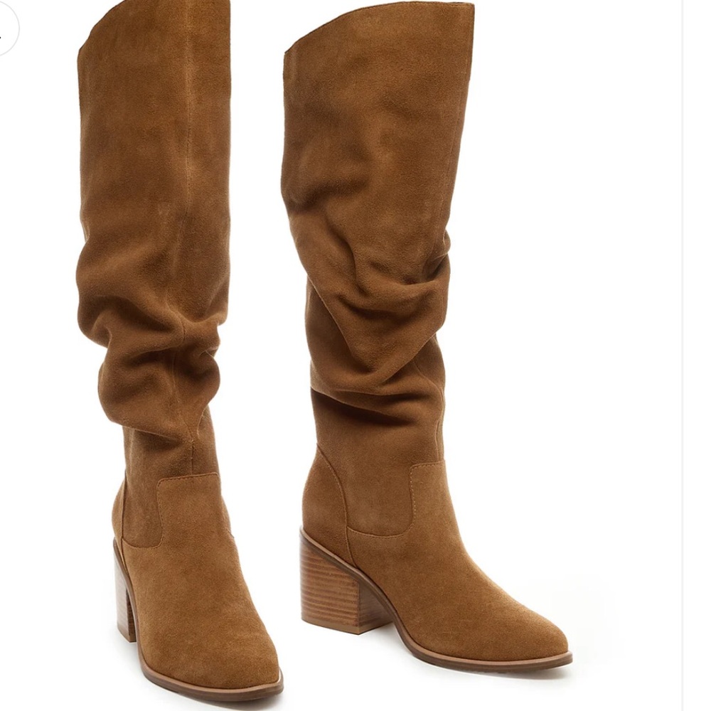 Kelsi Dagger Brooklyn - Easton Honey Suede Slouchy Brown Knee-High Boots